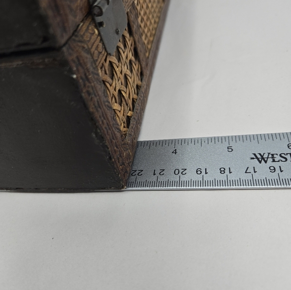 Wooden & Wicker Rectangle Box With Front Latch & Hinge Back Light & Dark Browns - Picture 13 of 14